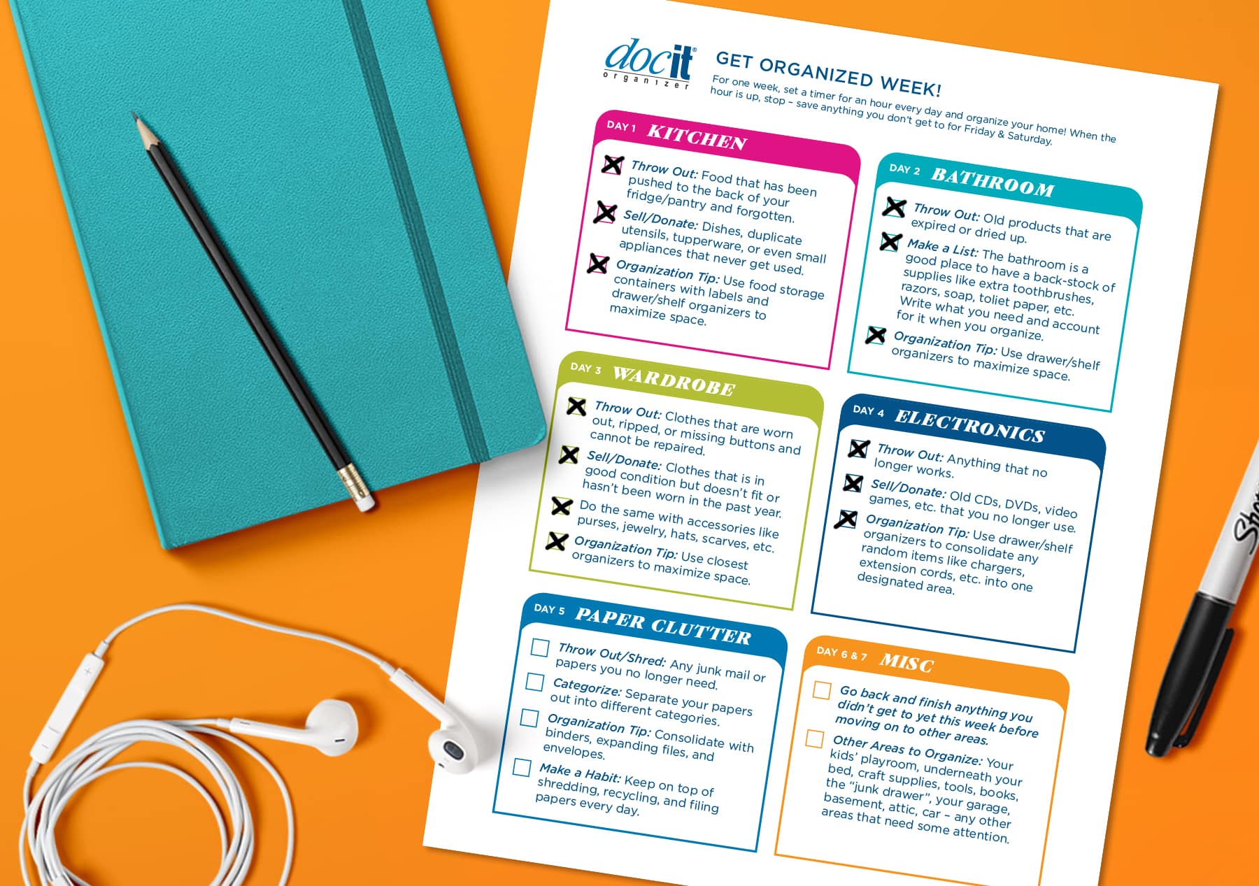 get organized week checklist, planner, weekly planner, planning, schedule, daily checklist