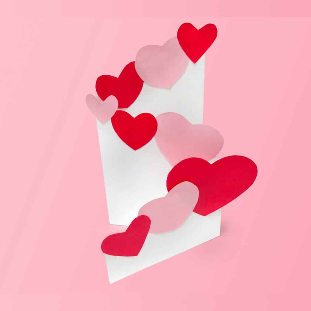 Valentine's Cascading Hearts Card Free Printable Download