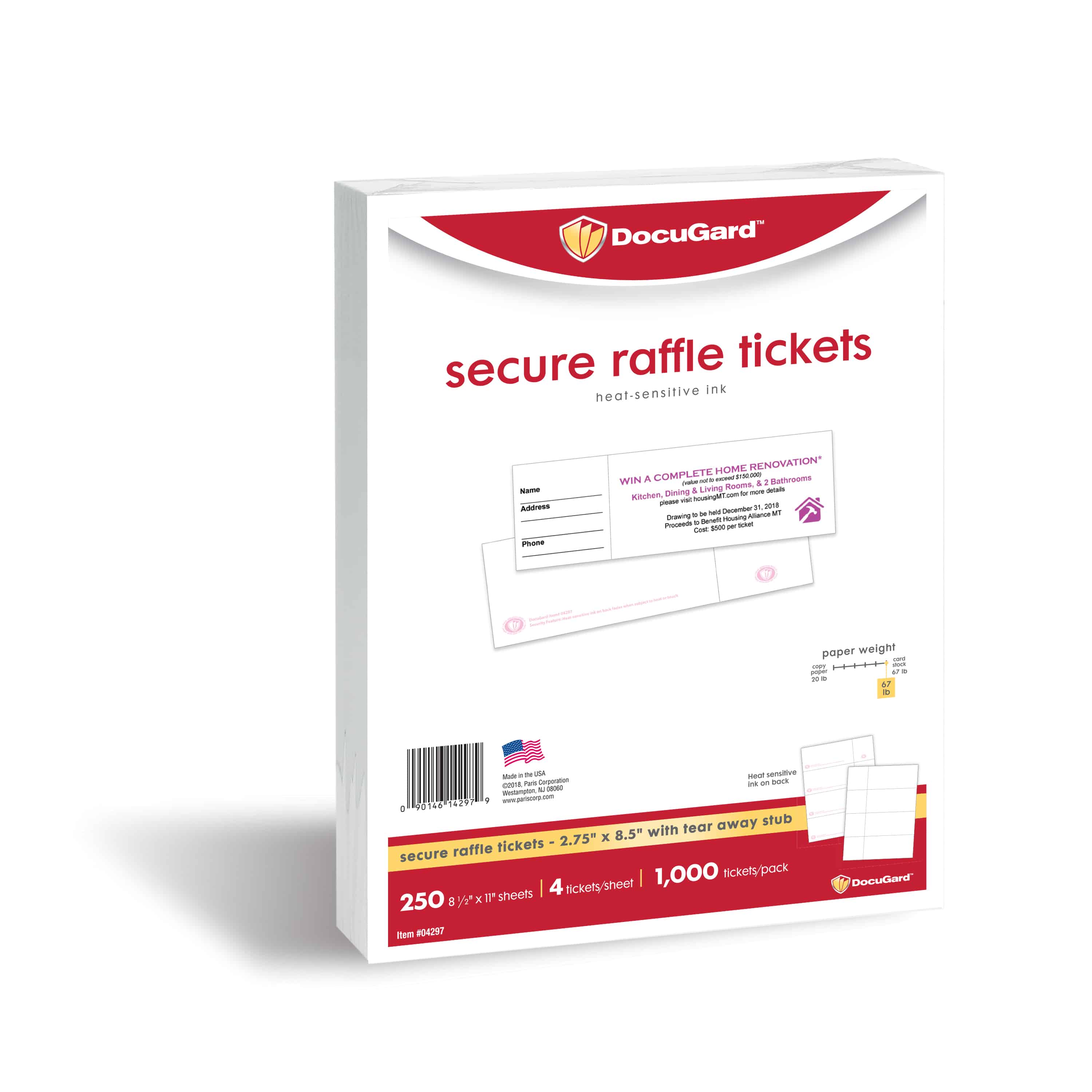 DocuGard, security paper, tamper resistant, fraud protection, raffle tickets, secure raffle tickets, security features