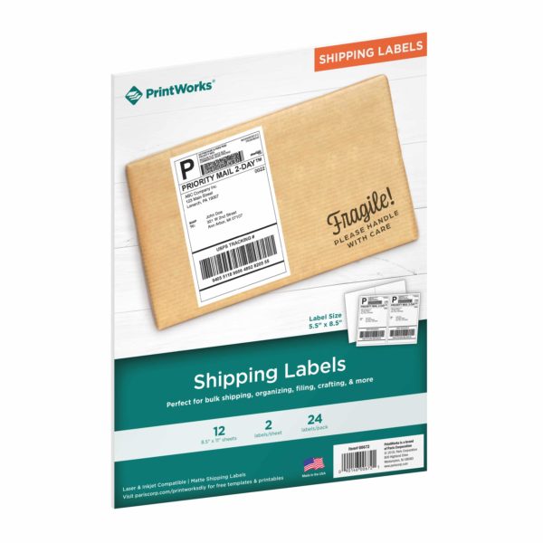 labels,mailing,mailing labels, label sheets, packaging labels, package labels,PrintWorks White Matte Shipping Labels,PrintWorks Shipping Labels