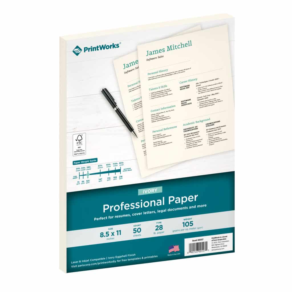 Ivory Resume Paper by PrintWorks Paris Corporation