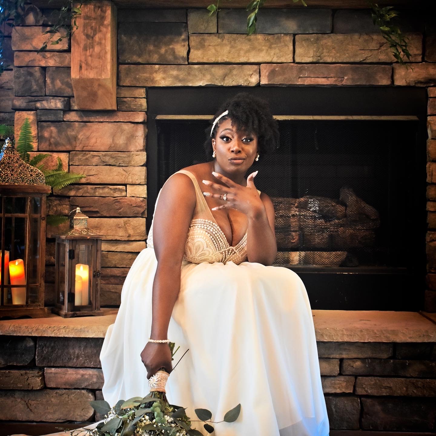woman posing in wedding dress