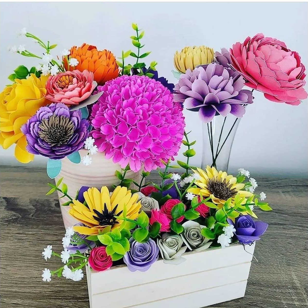 paper flowers in a square pot
