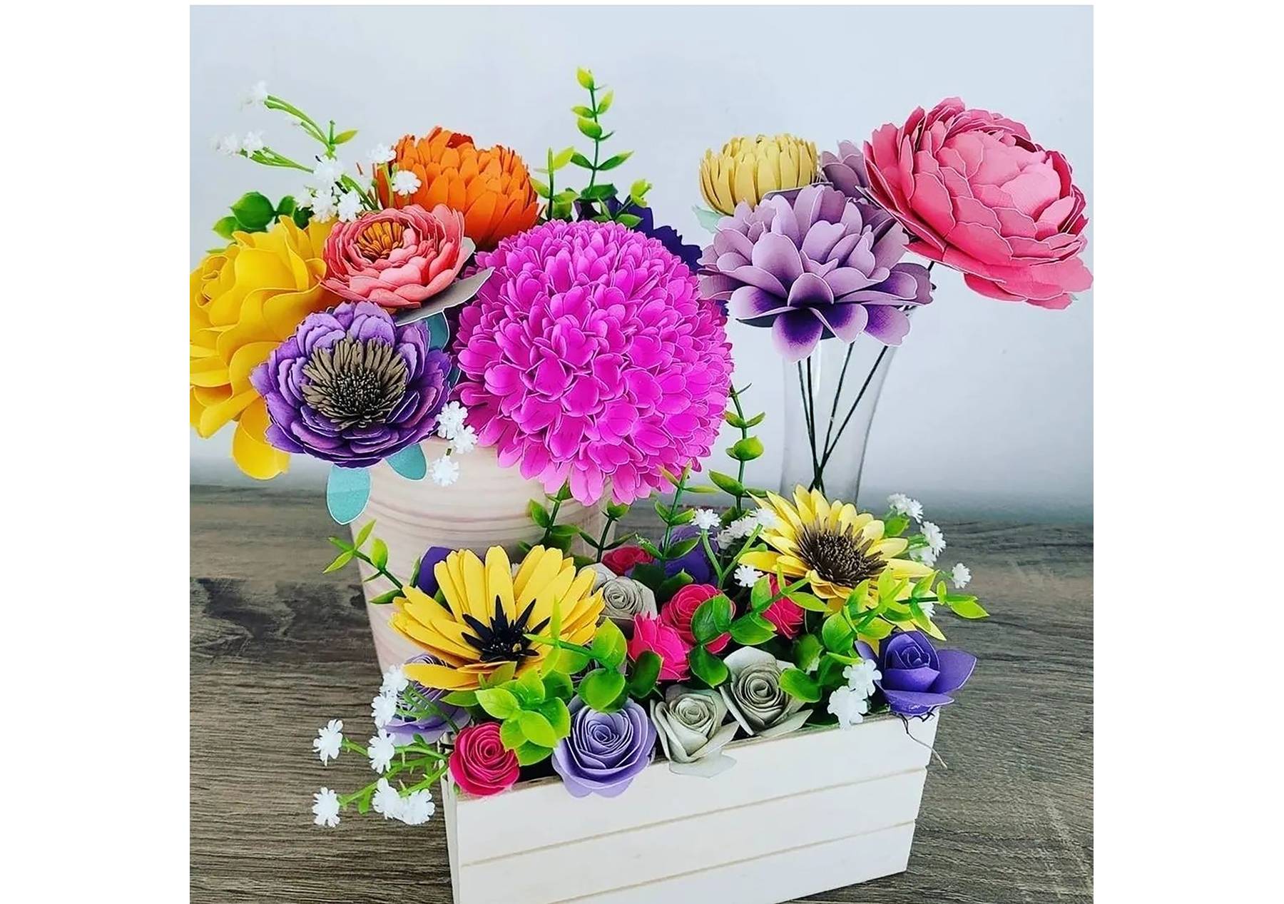 paper flowers in a square pot