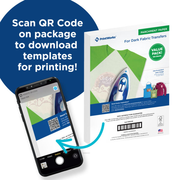 scan QR Code on package to download templates for printing
