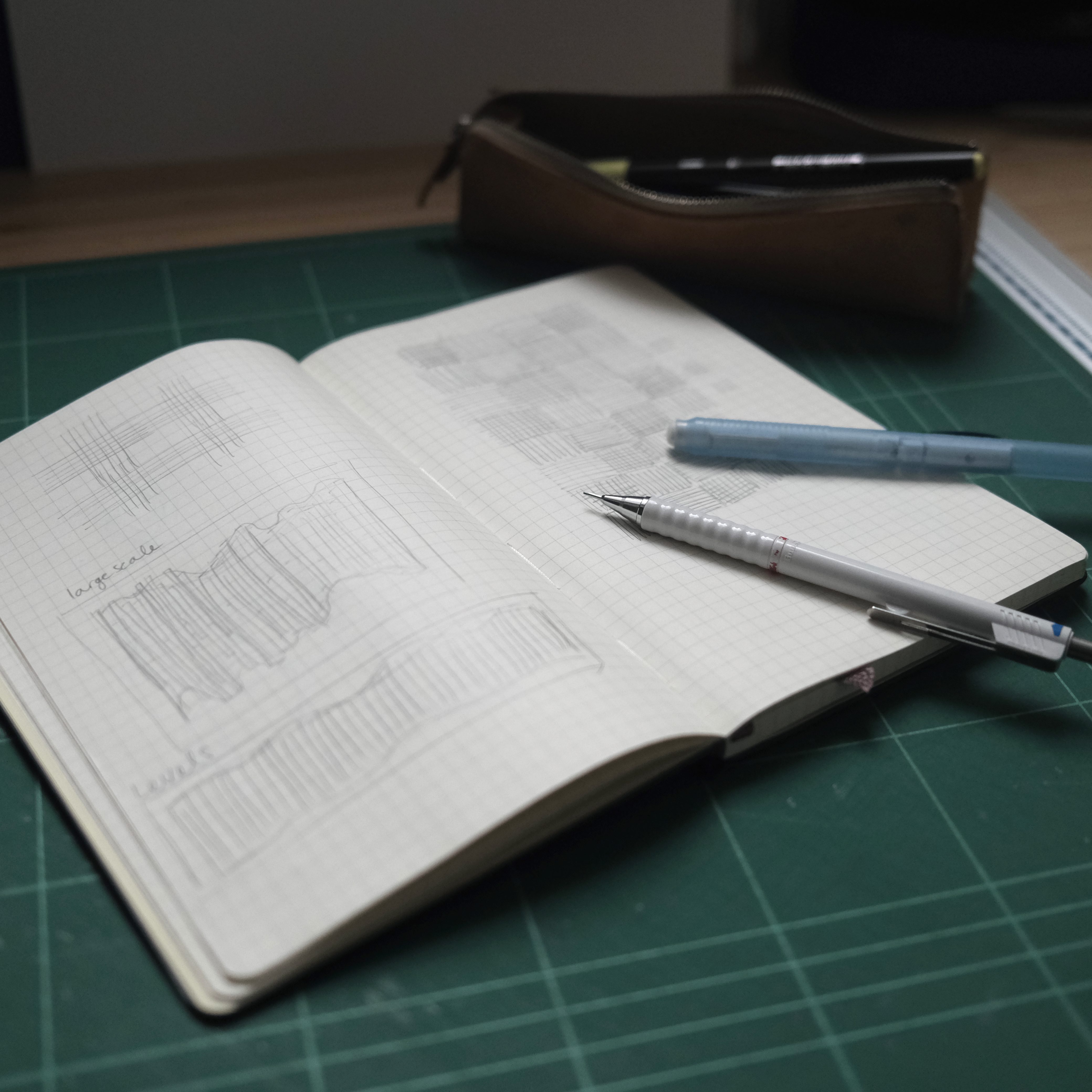 notebook with pens on top of it